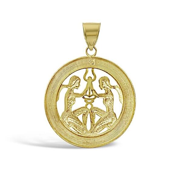 10k Yellow Gold Gemini Pendant Zodiac Star Sign Charm 1.1 inch - Picture 3 of 3